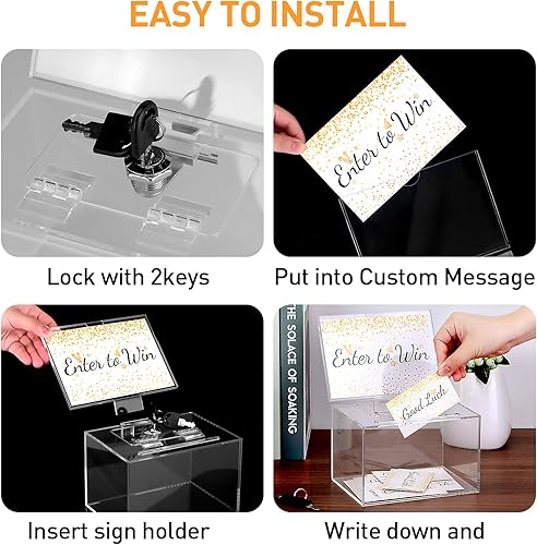 Miniatura 5 de Caja de donación acrílica con cerradura, caja de sugerencias segura con soporte para letreros, 6 x 4.3 x 4 pulgadas