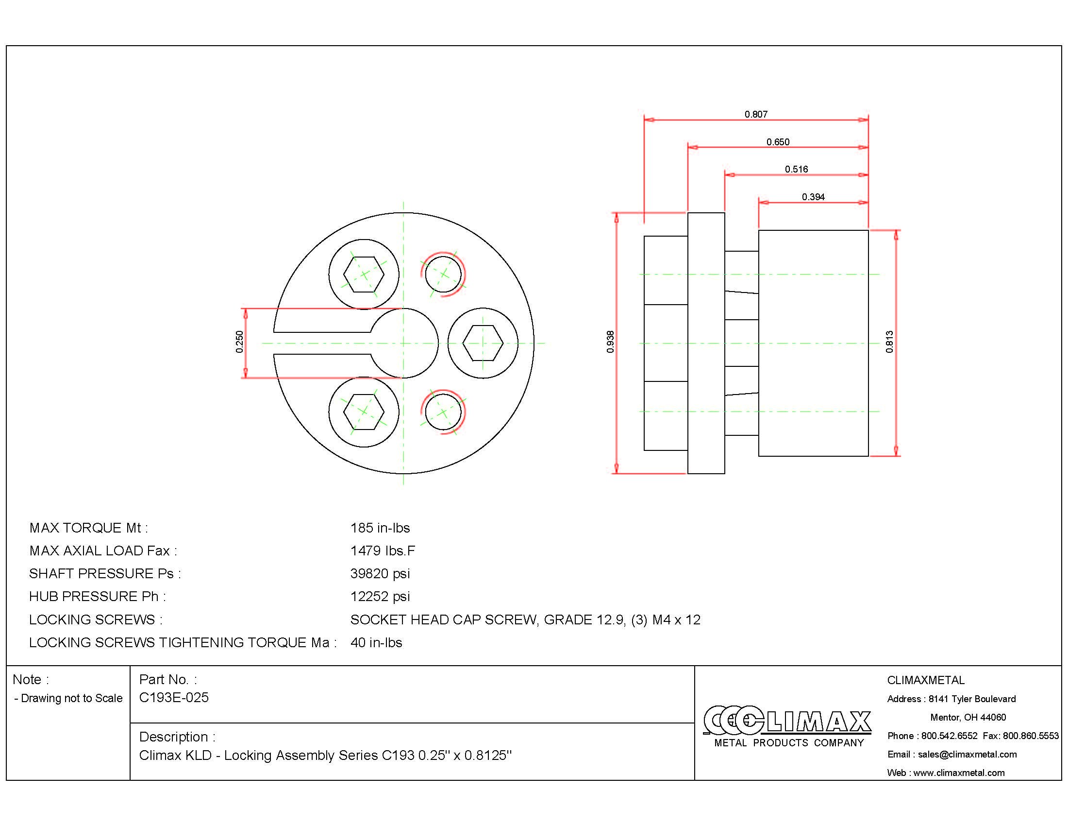 Climax Metals C193E-025 Series 193 Locking Assembly, Steel, 0.25
