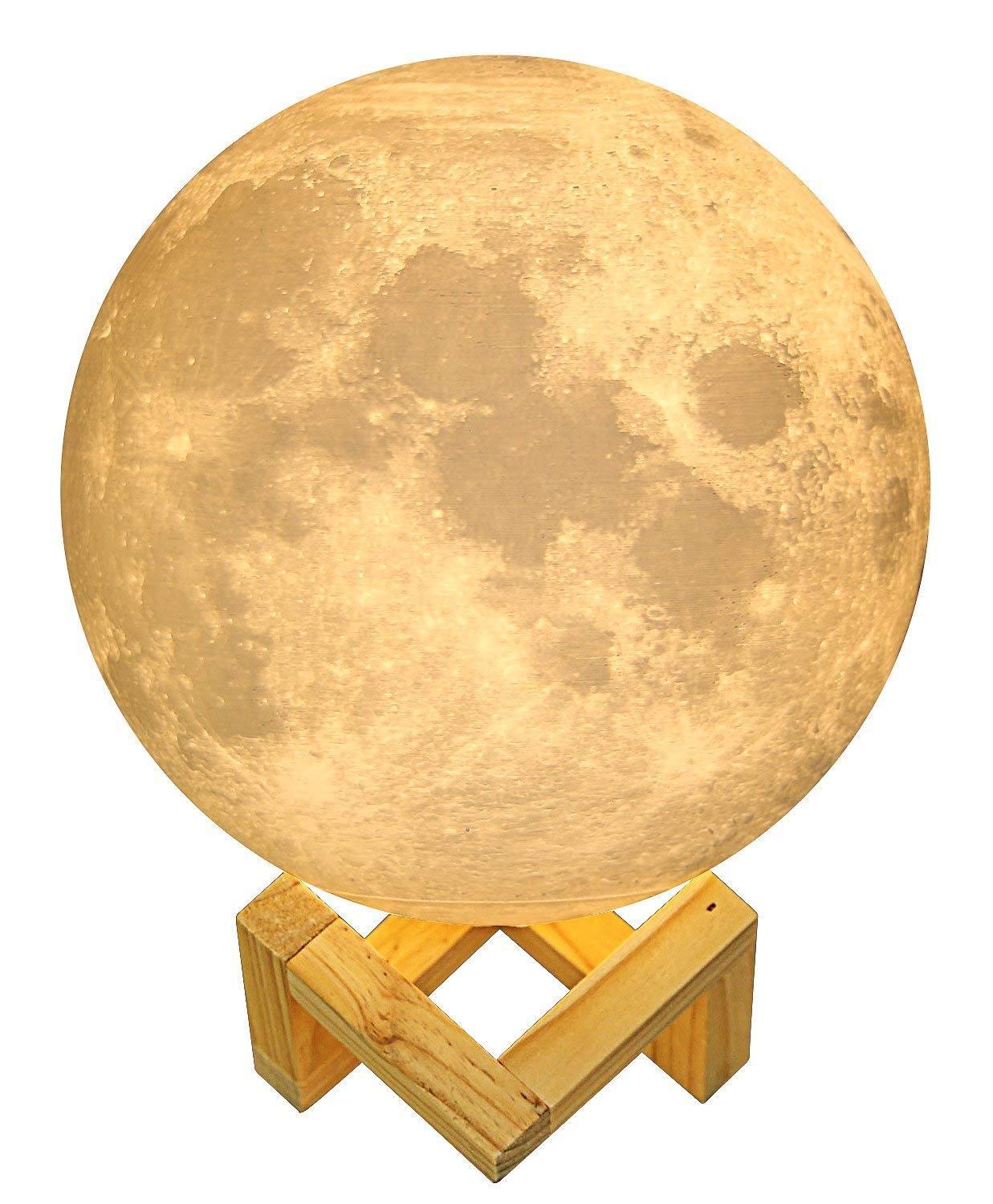 20cm Moon Lamp, 3D Printing Moon Lamp with Touch Control and Dimmable Brightness 2 Colors LED, USB Rechargeable
