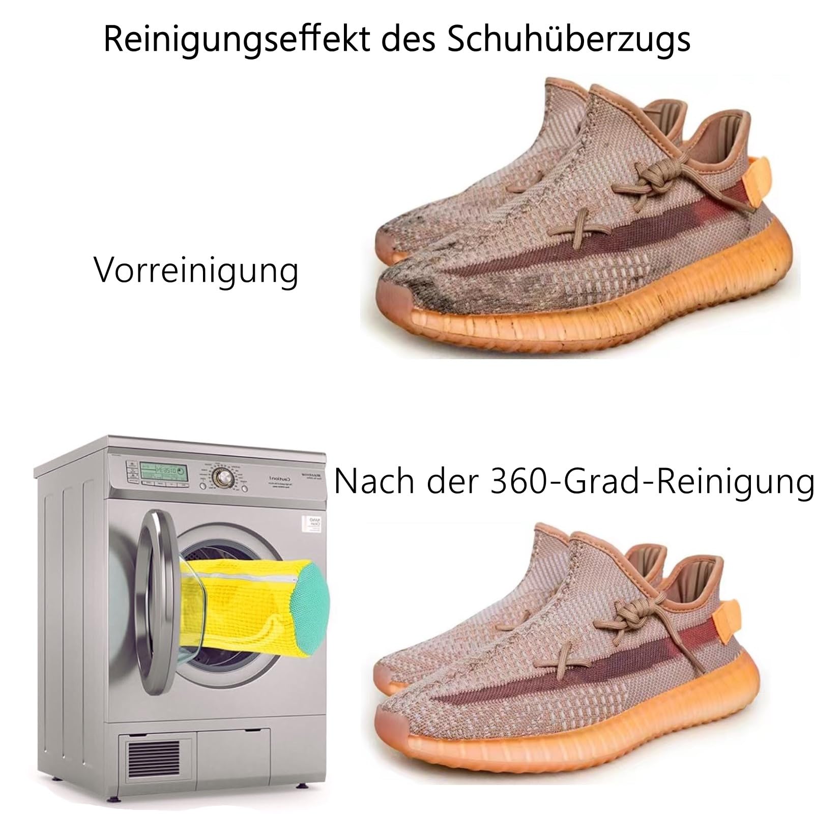 2 pezzi Sacchetti per Scarpe Lavanderia, 360 Degree Cleaning funzione per la pulizia dei copriscarpe in lavatrice con la cerniera chiusa, adatta a tutti i tipi di pulizia delle scarpe.(Giallo)
