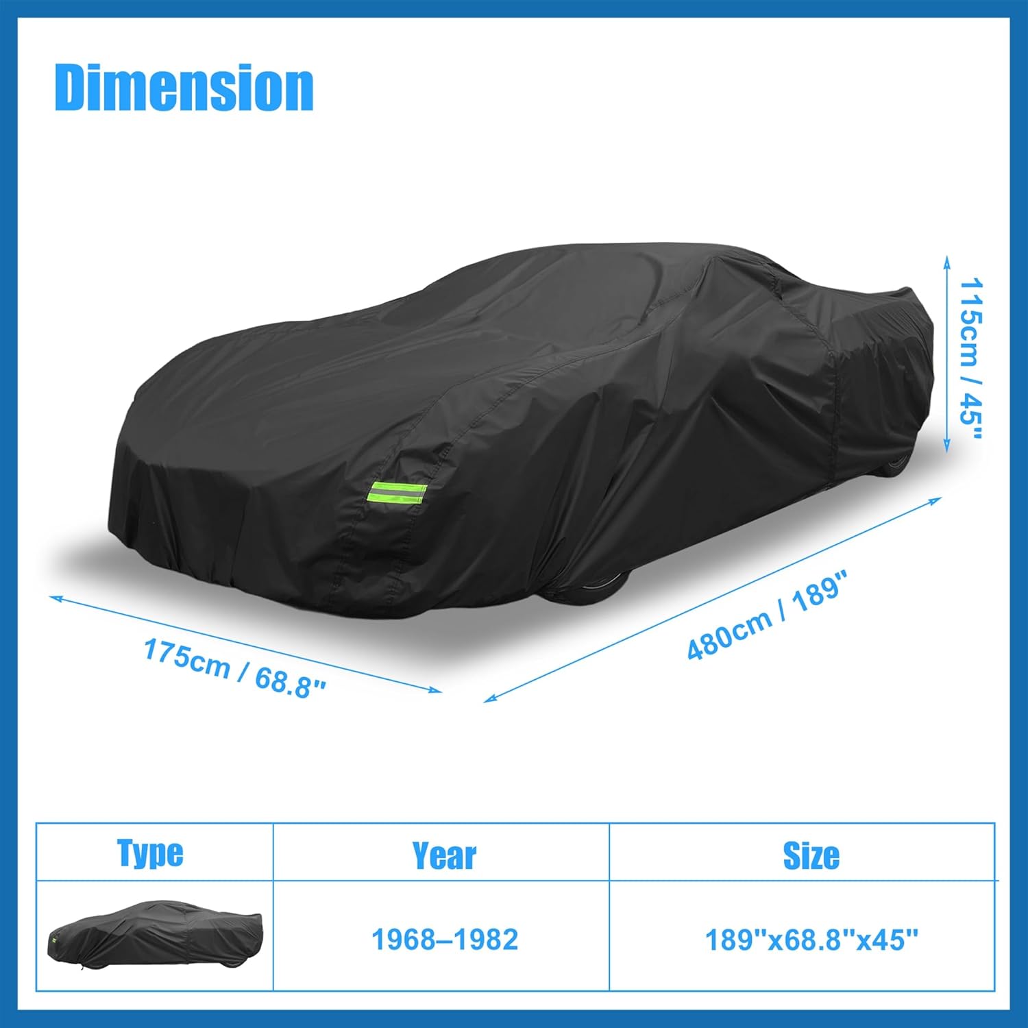 Waterproof Car Cover for Chevrolet Corvette C3 1968-1982 Outdoor Full Car Cover with Zipper Door for Snow Rain Dust All Weather Protection Black Item Replacement