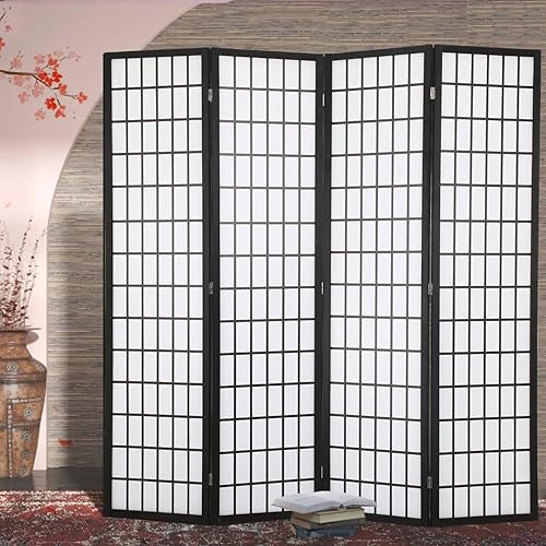 Divisores de habitación y pantallas plegables de privacidad pantalla Shoji de 4 paneles separadores de pared chinos de 6 pies con tela impermeable