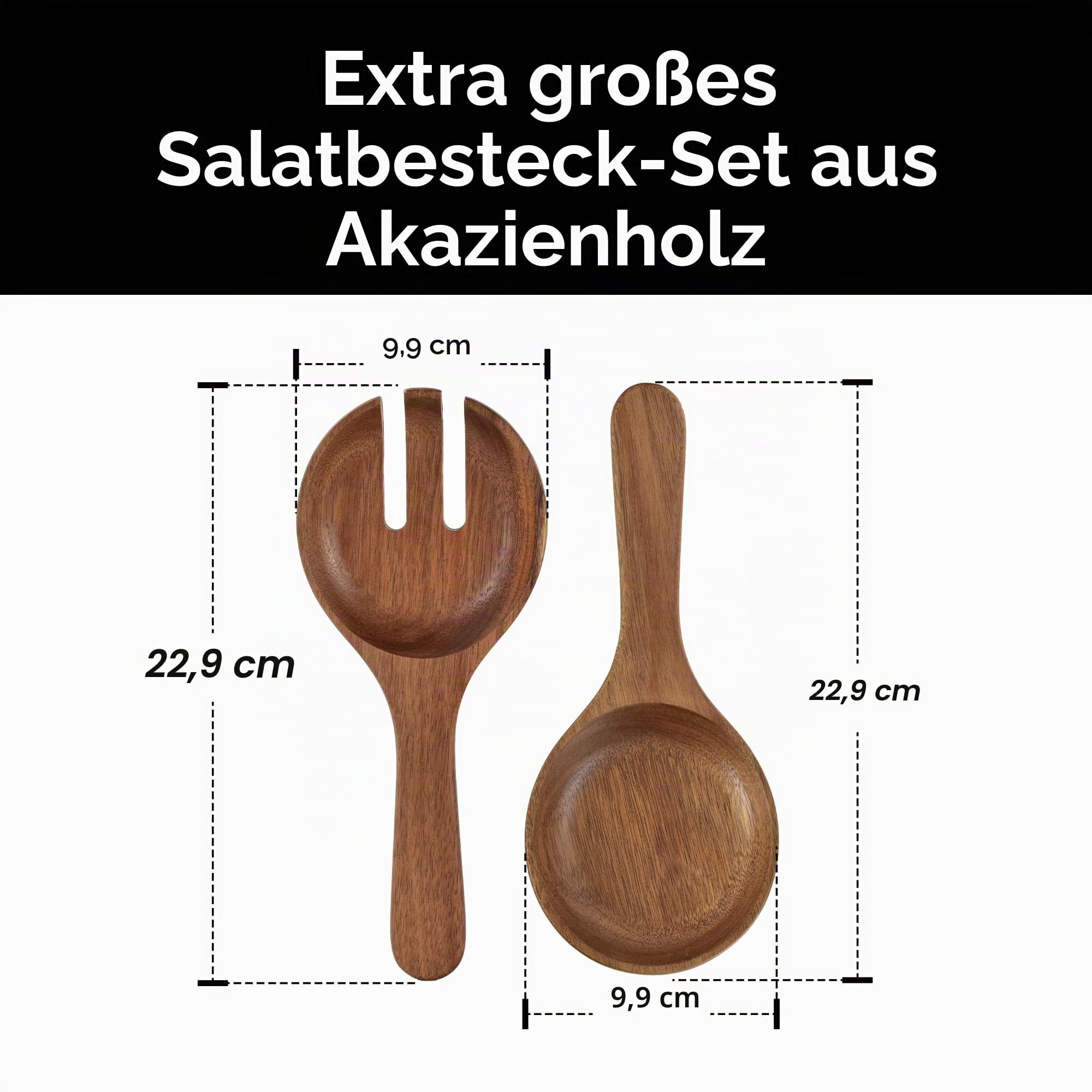 KITEISCAT Extra großes Salatschüssel-Set aus Glas – Salatschüsseln für Party mit Akazienholzboden und Salat-Servierutensilien – elegantes und praktisches Muss für die Küche
