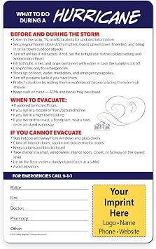 Safety Magnets by ZOCO 100-Pack Custom Hurricane Emergency Quick Reference Cards Bulk Promotional Handout for Businesses, Events, Trade Shows, Community Outreach 5.25" x 8.5"