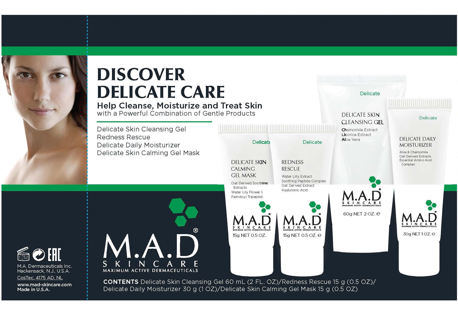 M.A.D Skincare Discover Delicate Care Set – Complete Sensitive Skin Regimen with Gentle Cleansing Gel, Redness Rescue, Daily Moisturizer & Calming Gel