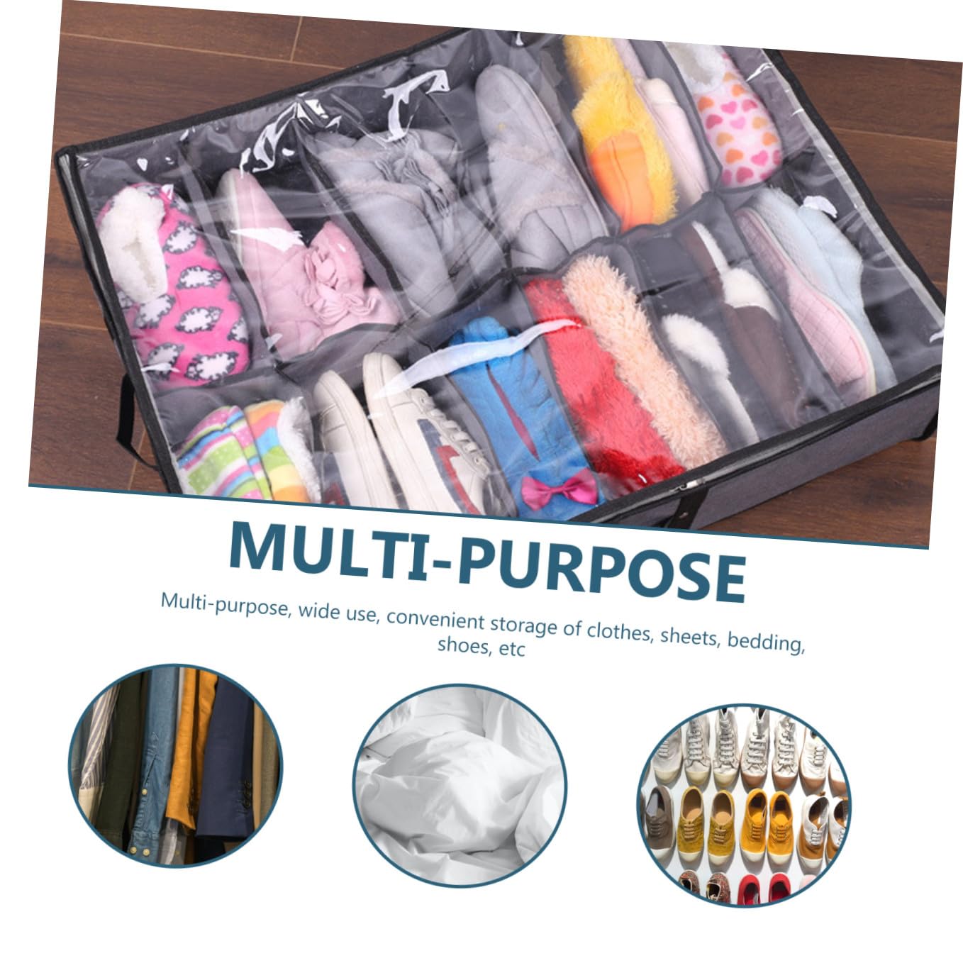 Contenedor Plegable para Zapatos con Cremallera y Tapa Transparente 12 Compartimentos Material No Tejido y Pe, Resistente al Agua para Guardar Cama