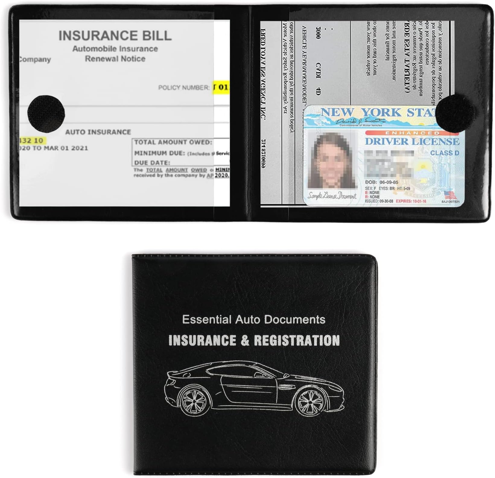 UYYE Car Registration and Insurance Card Holder, Vehicle Glove Box Car Organizer, Interior Car Accessories for Documents, Cards, License - 2 Pack
