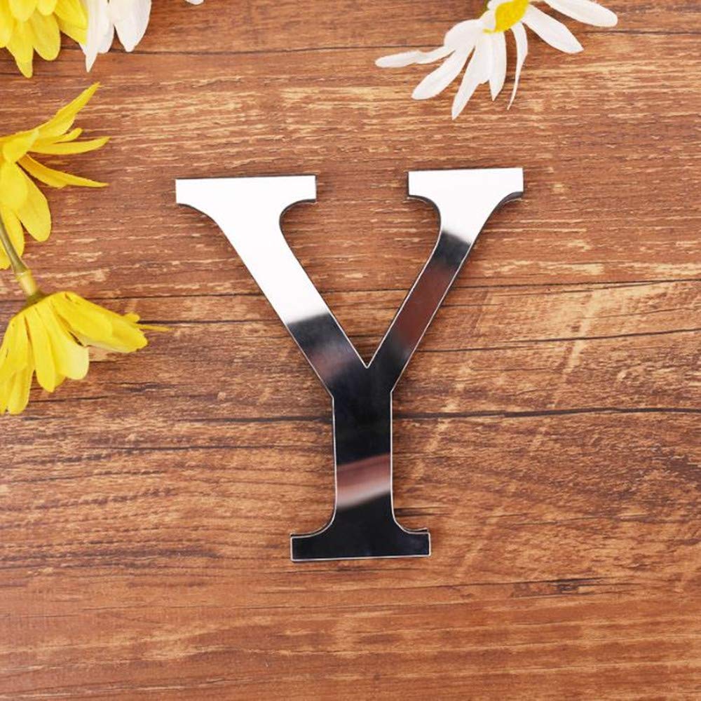Freeas DIY Alphabet Letters,3D Acrylic Mirror Wall Stickers 26 Letters Heart & Shape Arbitrary Collocation Room Nursery Hanging Decor for Home Office Wedding Party (Y)