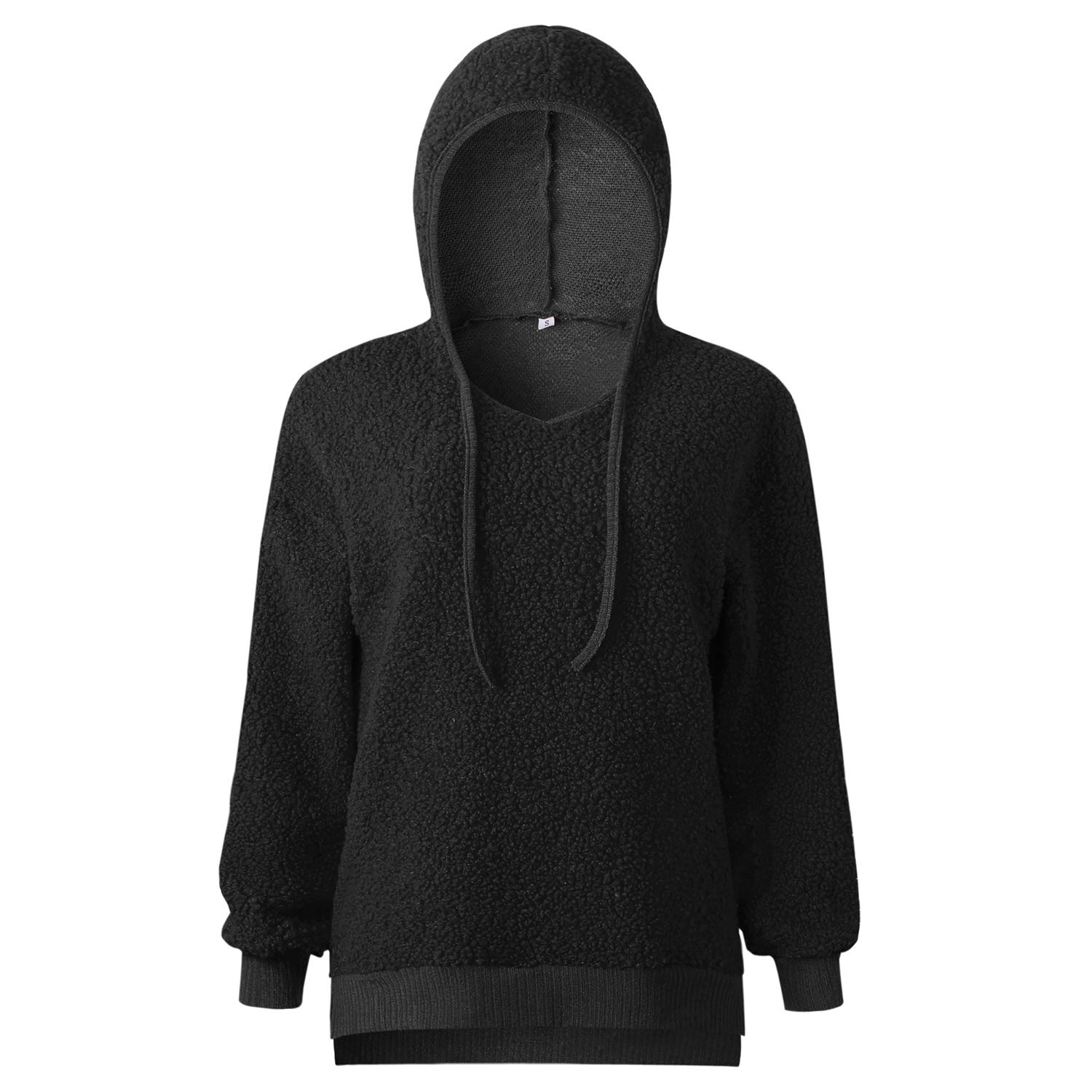 SKEPO Damska bluza z kapturem, sweter z kapturem, luźny polar, z długim rękawem, z dekoltem w serek, bluza z kapturem