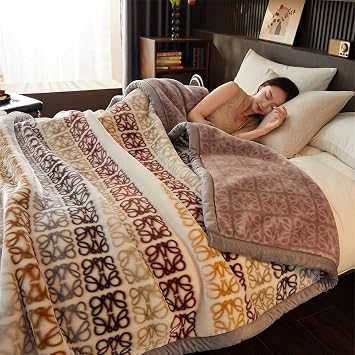 Korean Faux Mink Blanket Plush Blanket,Heavy Fleece Blanket Silky Soft Warm 2 Ply Throw A&B Printed Raschel Bed Blanket,D,150x200cm2.5Kg