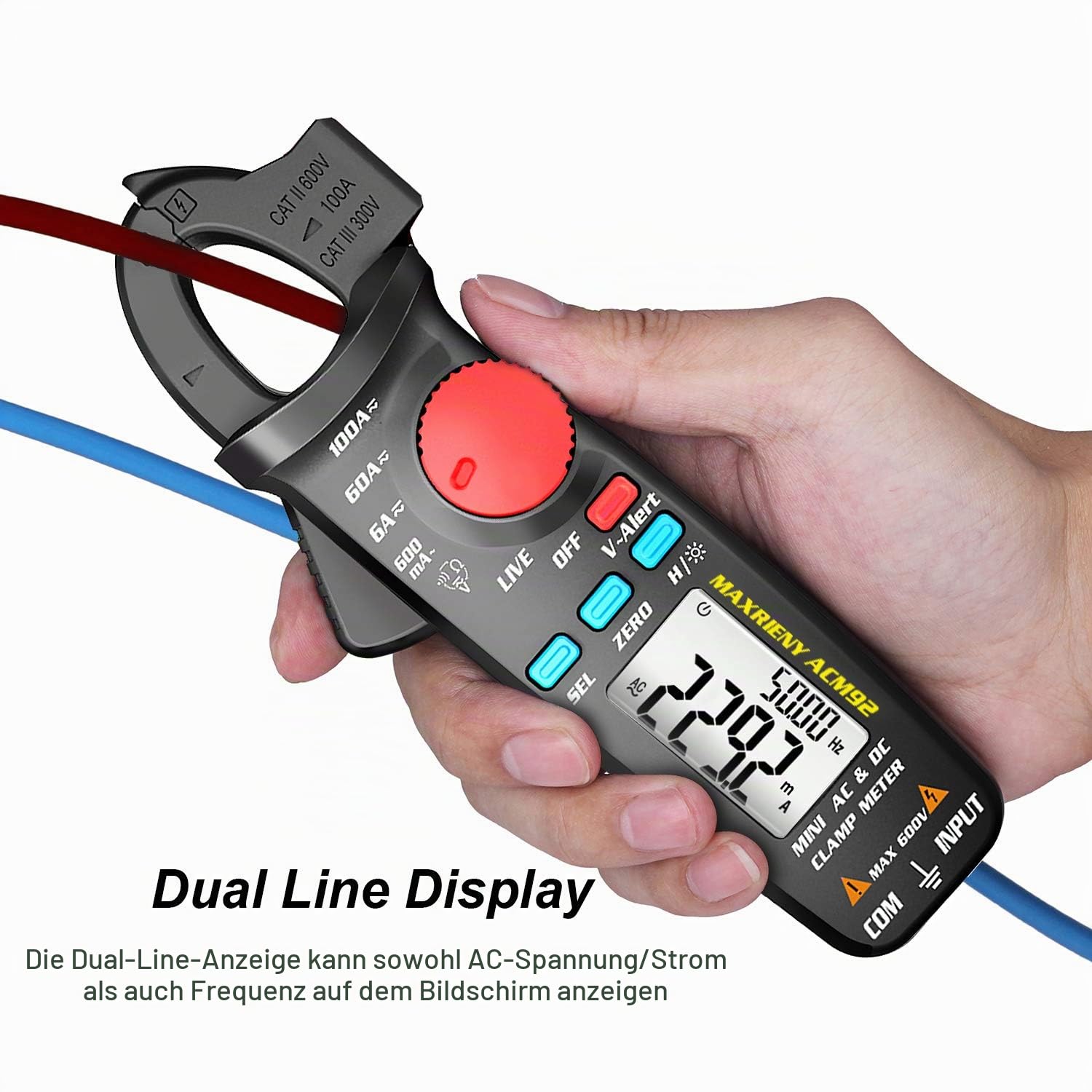 DC AC Zangenmessgerät, 6000 Counts True RMS Digital Multimeter Amp Widerstand Frequenz V-Alert Kontinuität Spannungsprüfer