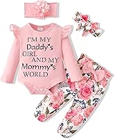 Sunny Piggy Newborn Baby Girl Ruffle Romper & Floral Cotton Pant Set - Toddler Outfit with Headbands 0-18M