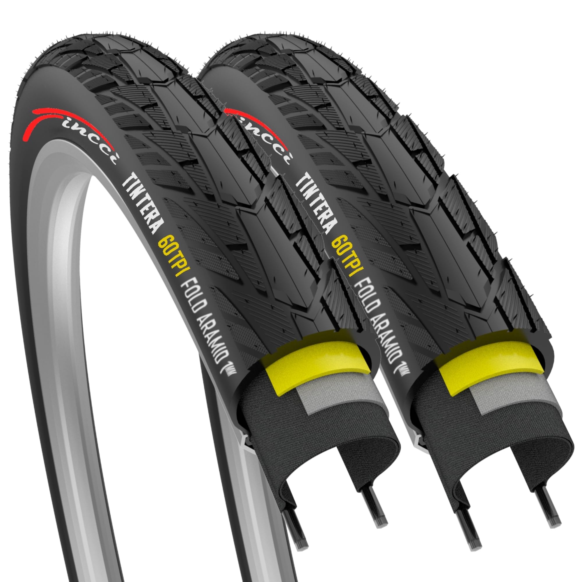 Fincci Gravel Pneus 700 x 40c - Paire Pliable Tire 28 x 1.6 Pouces avec Protection Anti Crevaison 1mm, 42-622 60 TPI pour Électrique & Route & de Ville & VTT Velo, Tournée Bicyclette - Pack of 2