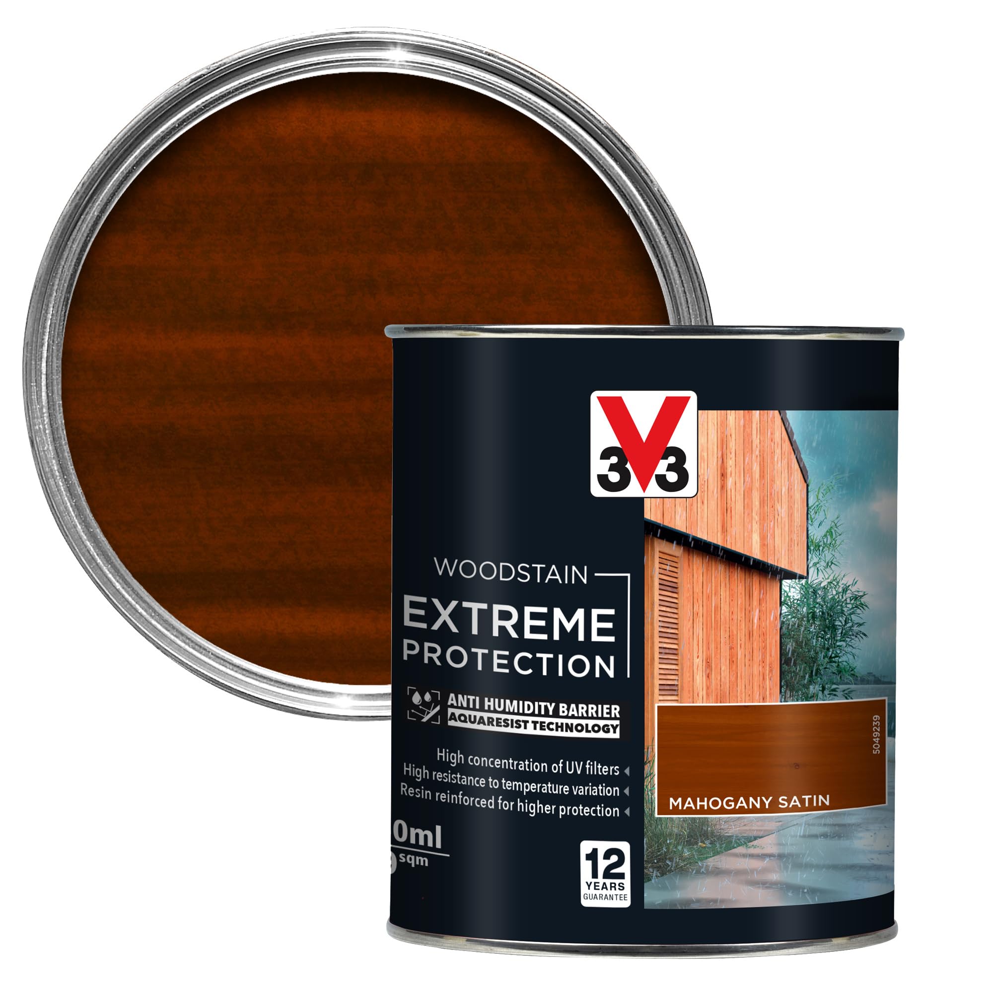 V33 Extreme Protection Woodstain - 12-Year Guarantee - Extreme Weather Protection - Anti-Humidity Barrier - Only 2 Coats - Mahogany 750ml
