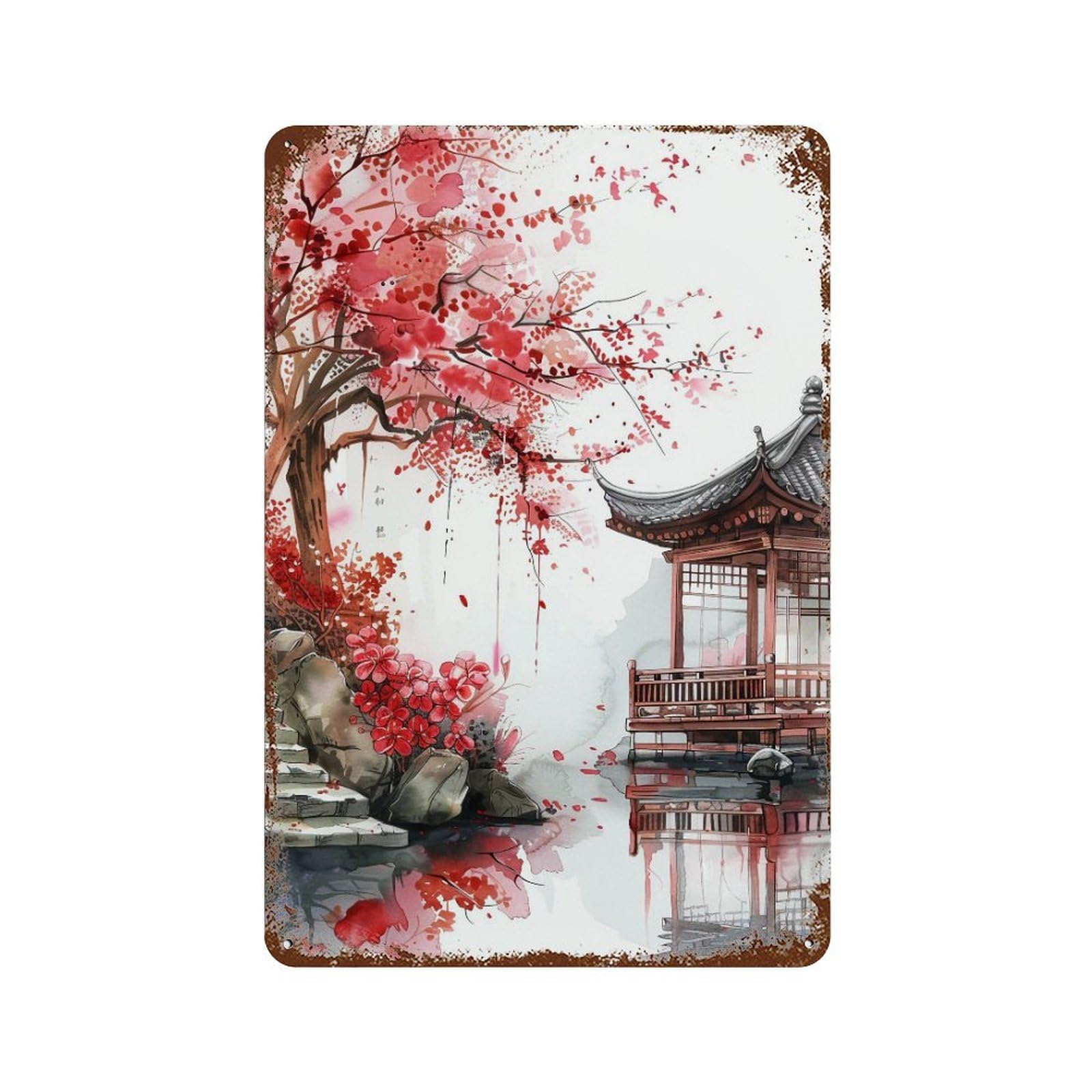 HDURYEYRYY Garden Pond Teahouse 01 Wall Retro Iron Vintage Art Metal Tin Sign Poster Modern Home Cofffee Club Art Bar Shop Decor Style 30x20cm