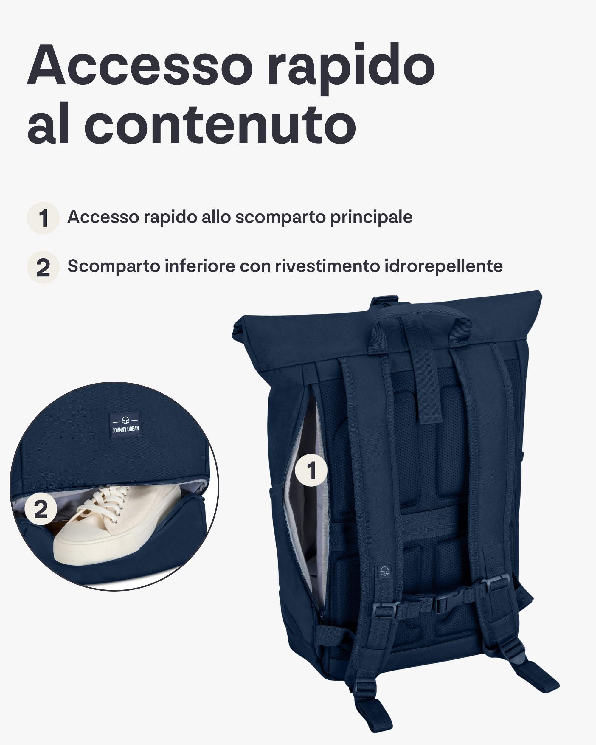 Johnny Urban Zaino Donna e Uomo - Allen Large - Rolltop Zainetta per Scuola, Università, Viaggio - Scomparto per Laptop da 16 pollici - Idrorepellente