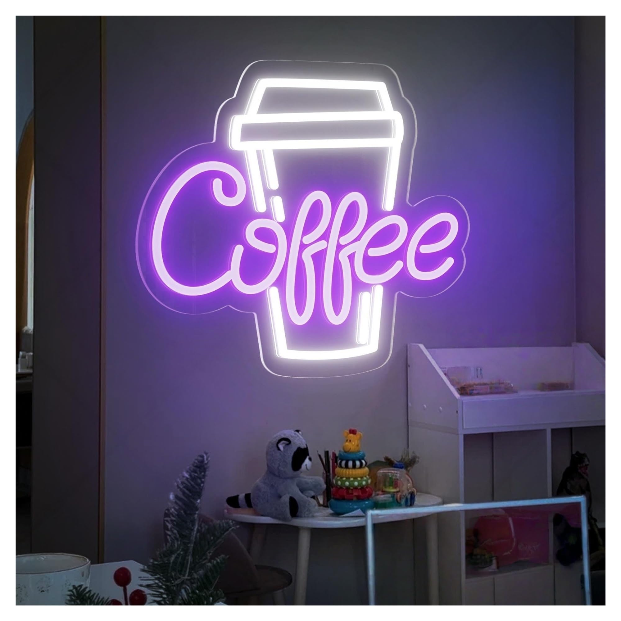 RONGCH Hanging Art Neon Signs Coffee Cup Neon Sign, Suitable for Cafe Restaurant Decor with Brightness Adjustable 38cm(C)
