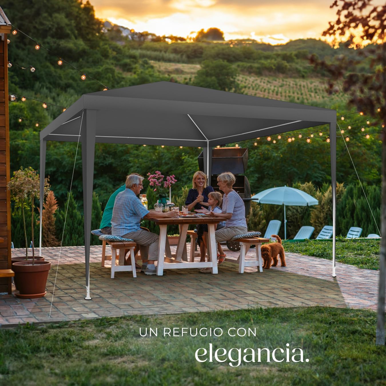 tectake® Carpa Jardin con Sistema de Montaje rápido, Resistente al Agua con protección a la Intemperie, Ideal como cenadores para Jardin, Carpas para Exteriores, toldo Camping, jardín - 3x3m Gris