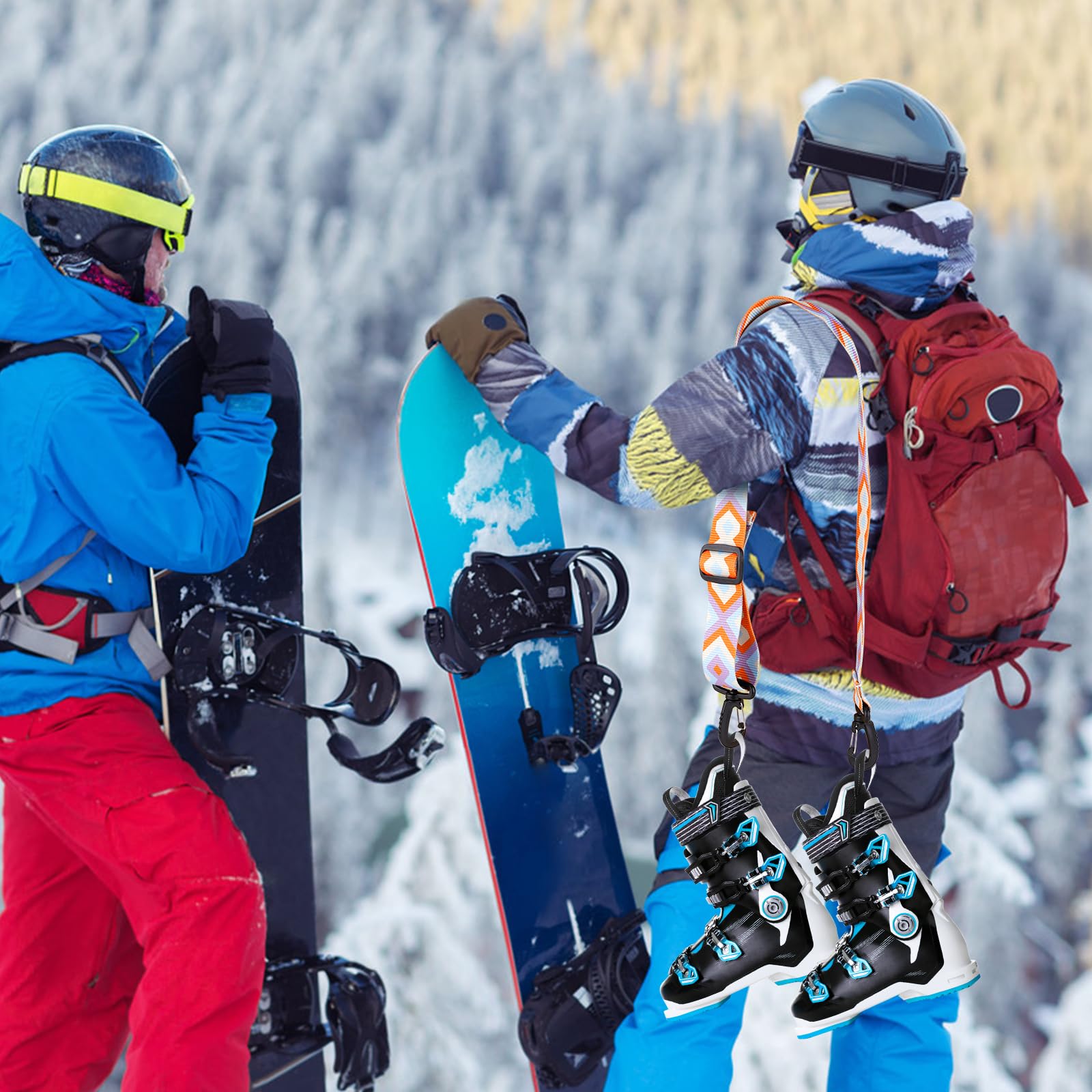 Sangle Baton de Ski, Réglables Sangle Skate avec Boucle Pivotante à 360° Sangle d'Épaule de Ski Laisse de Patins à roulettes Accessoires de Ski pour Ski, Snowboard
