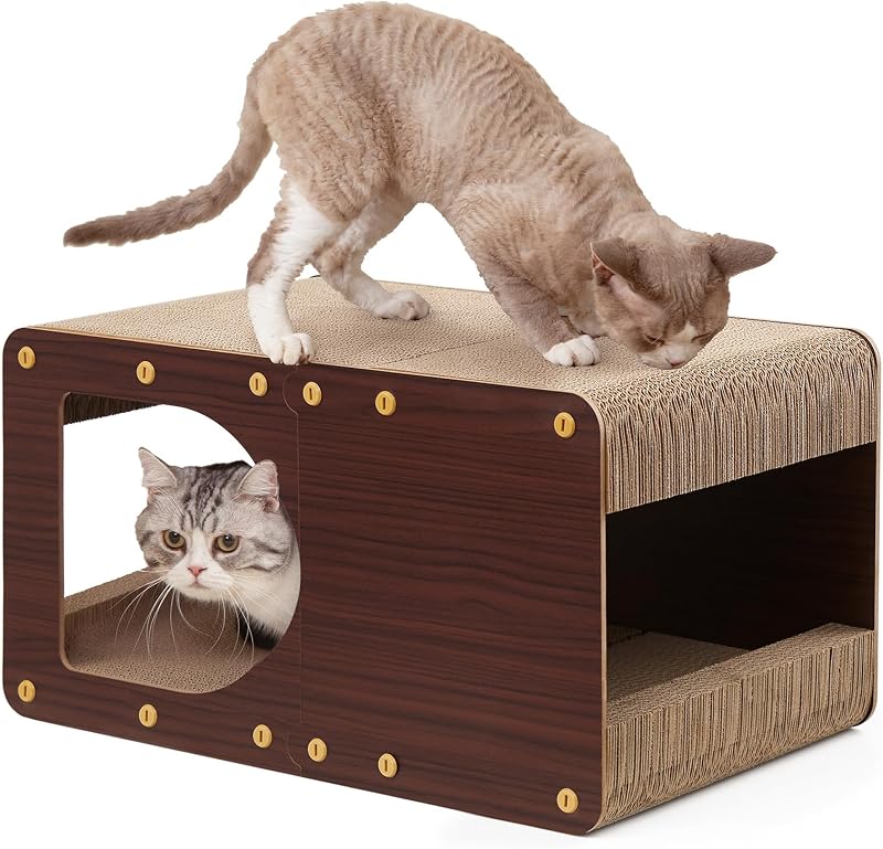 Arranhador para Gatos em Formato de Casa de Papelão Corrugado EHEYCIGA, Marrom-Escuro, 50,8 cm