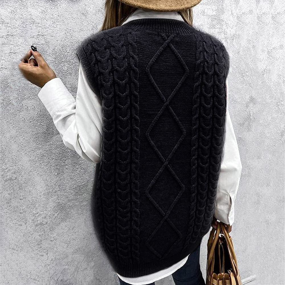 Gilet Pulls sans Manches Gilet Femmes Gilet en Tricot Classique Pull À Col en V Printemps Hiver Pull Chaud sans Manches