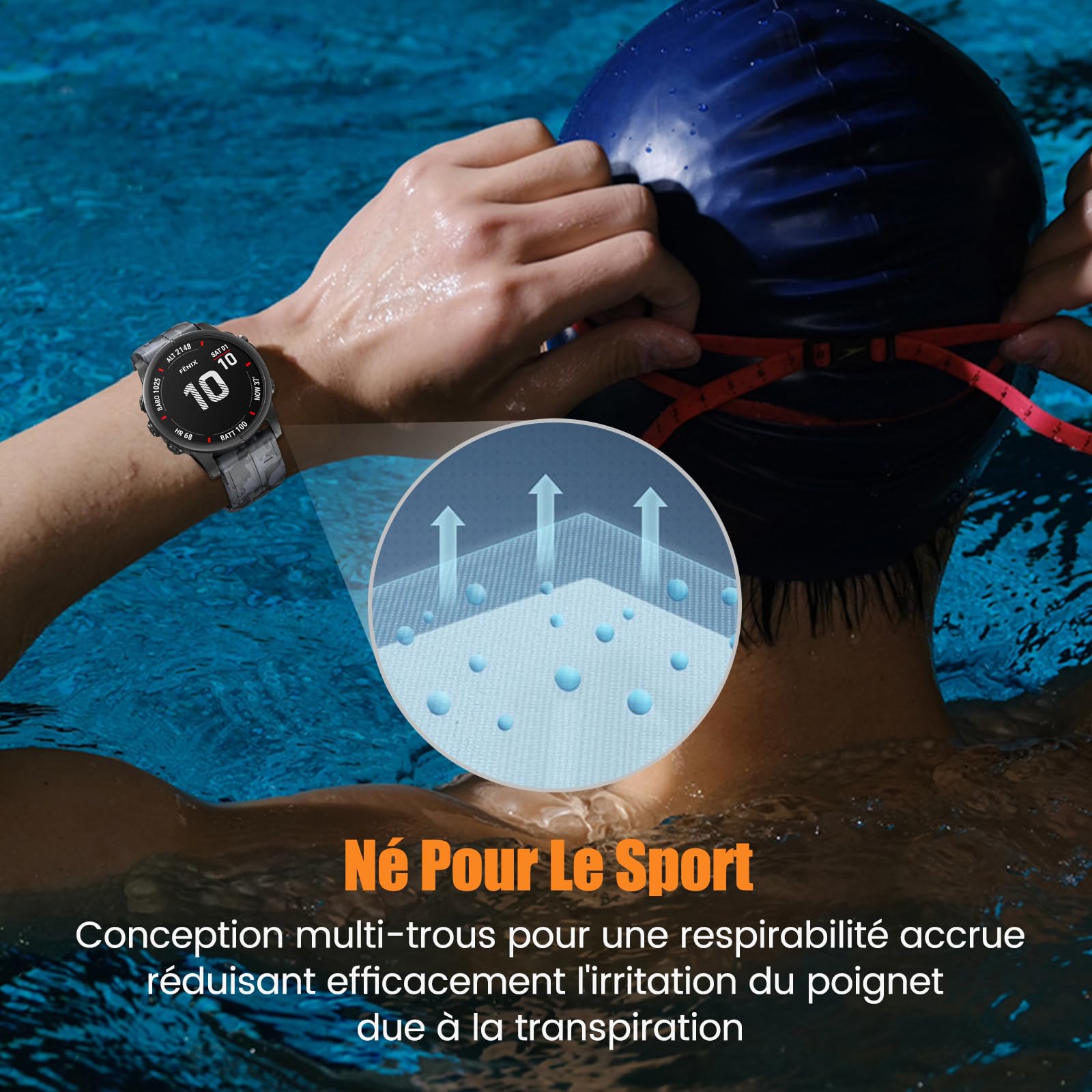 Bracelet Silicone De Rechange 26 Mm Pour Garmin Fenix 7X/6X/5X/3, Tactix Delta, Enduro - Longueur 22 Cm