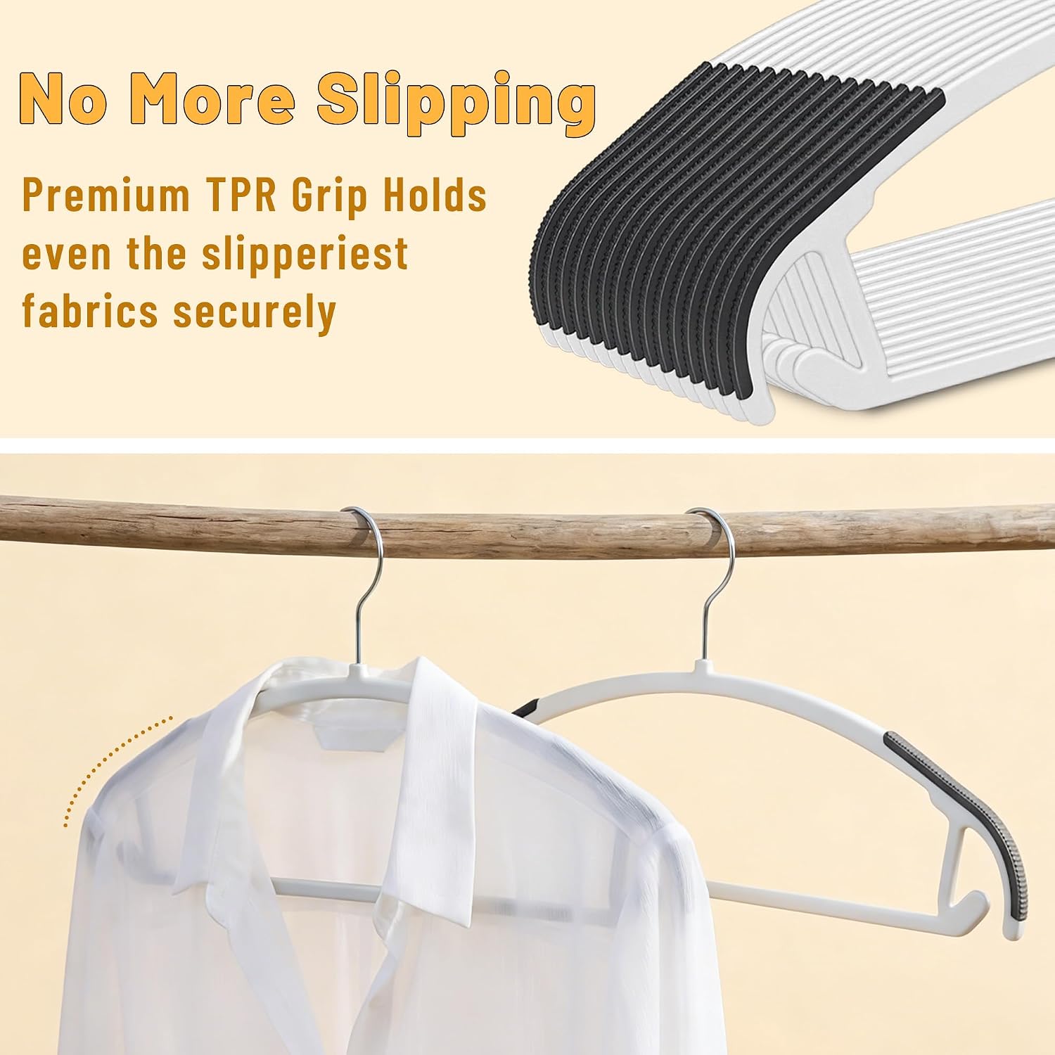 No-Bump Plastic Hangers, 50 Pack, Non-Slip White