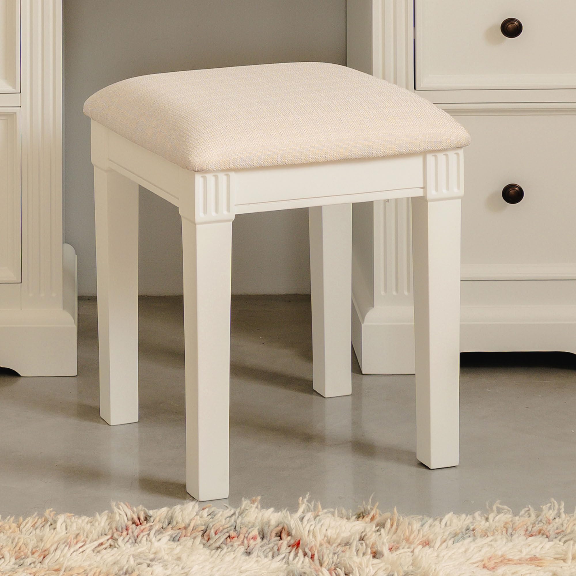 Statement Furniture Gainsborough Upholstered Stool | Bedroom Dressing Table Stool with Large Cushion Seat | Fully Assembled (Vintage Cream)