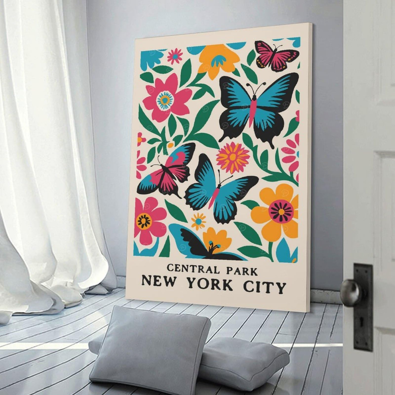 Junmoney Central Park Butterflies Canvas Wall Art, 24x36inch(60x90cm), for Bedroom, Guest Room Or Reading Nook, Decorative Wall Art for Cosy Rooms