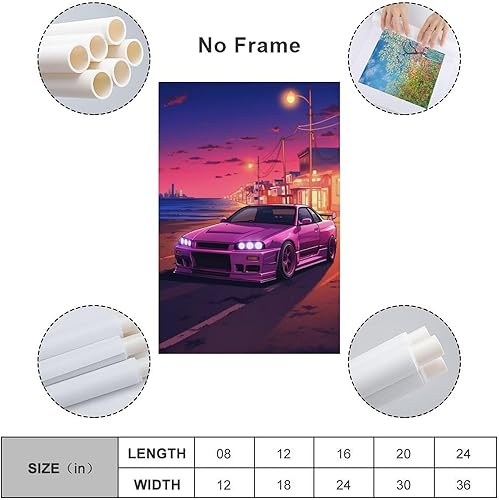 Miniatura 2 de R35 Neon Synthwave Anime Purple Jdm - Pósteres de automóvil para dormitorio, decoración de pared de automóvil para decoración de habitación de
