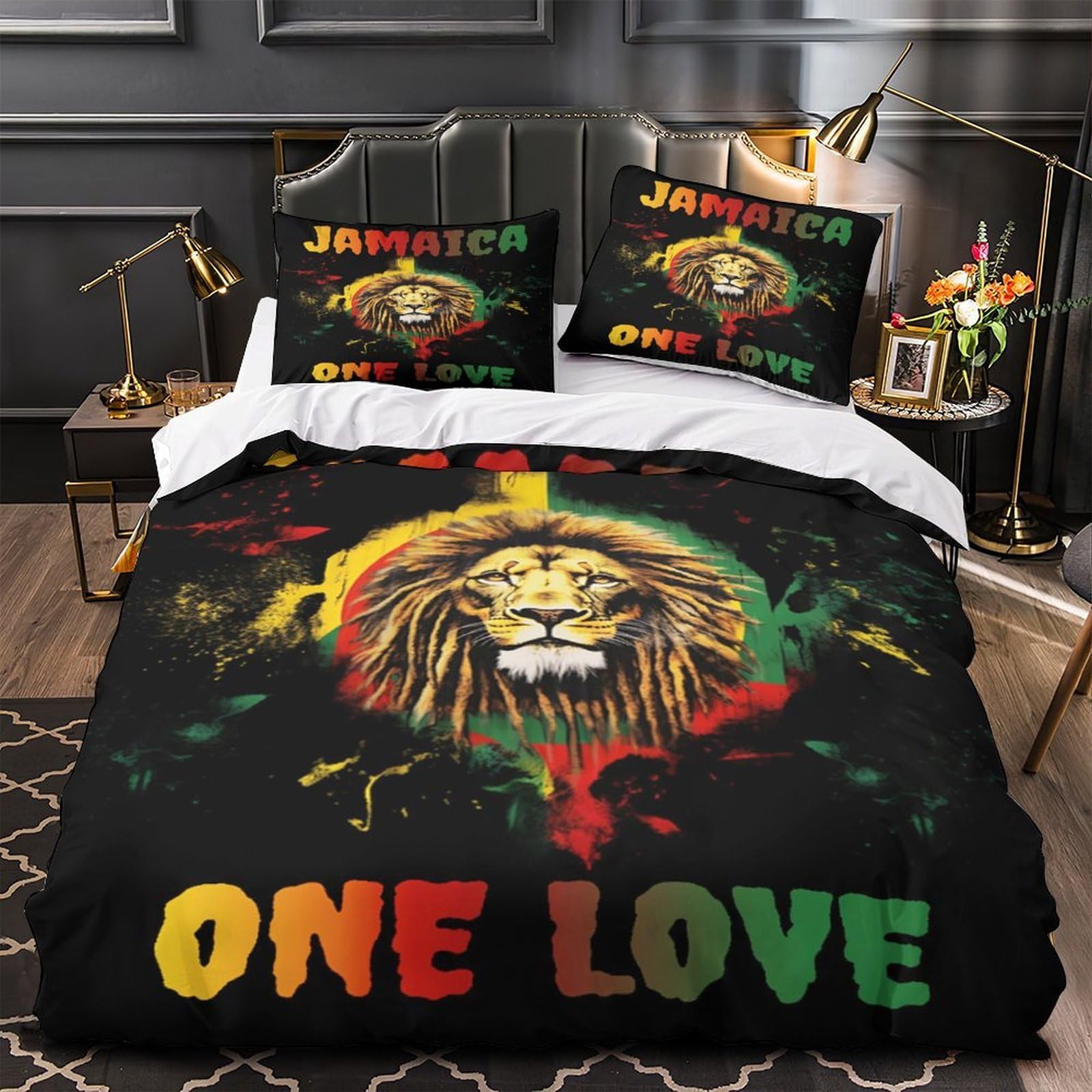 3D Print 3 Pieces Bedding Set Home Decor Hidden Zipper Ultra Jamaica Lion Duvet Cover Anti-allergic All Season for Teenagers,Children,Women Comforter Cover Single（140x200cm）