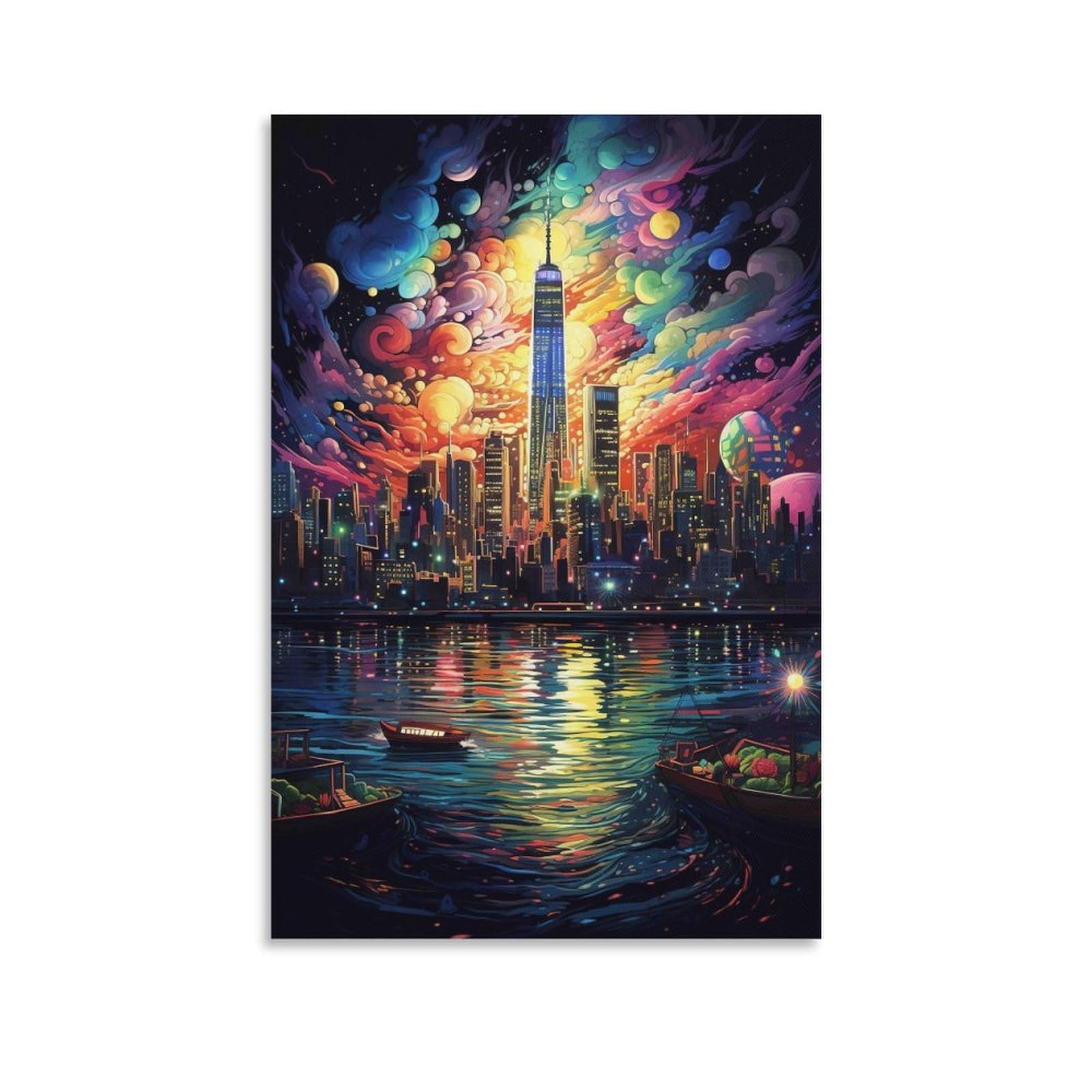 DHBANEIOK Fantasy City Skyline Poster Artwork Giclee Canvas Prints Modern Wall Art Picture Wall Hanging for Living Room Home Decorations 20x30inch(50x75cm)