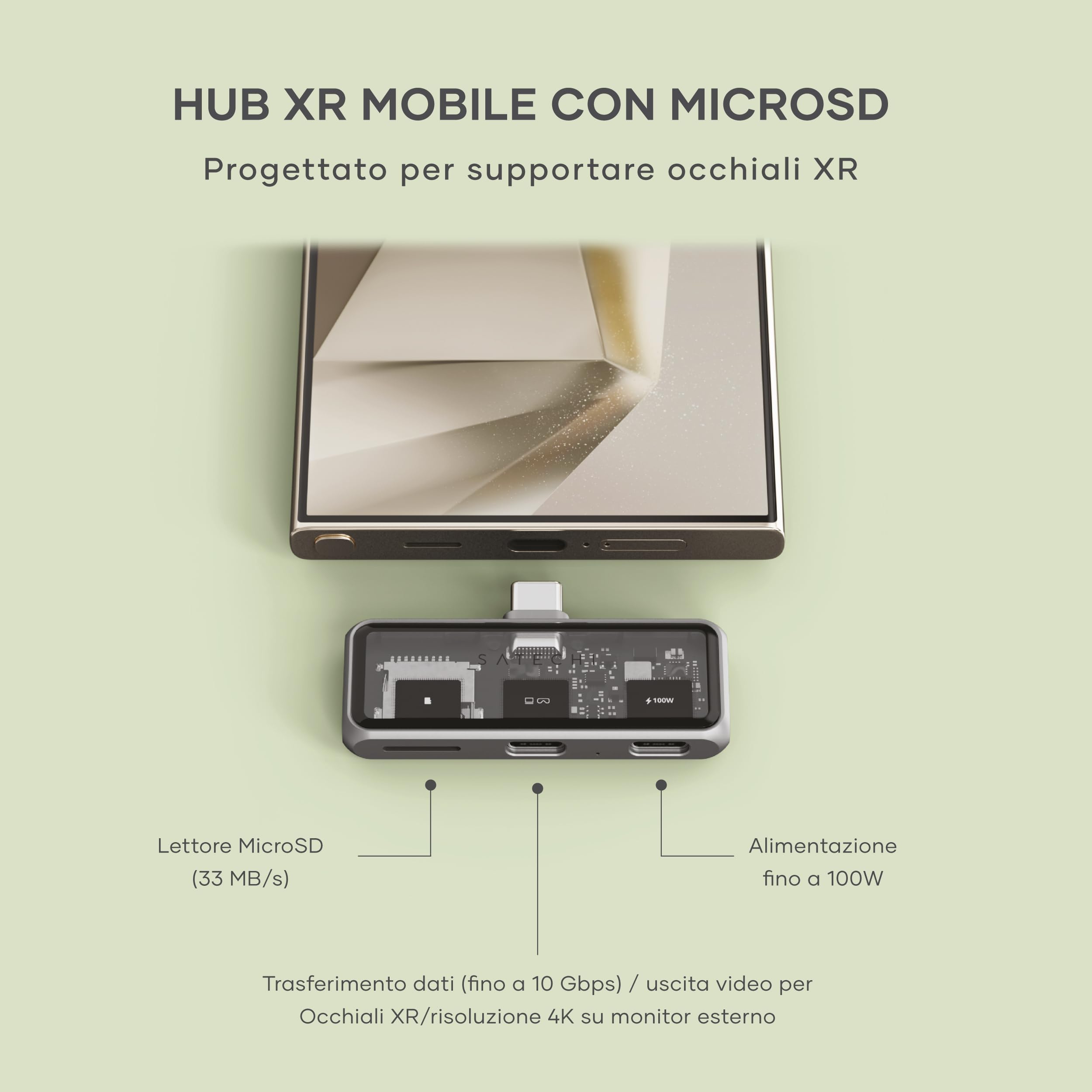 SATECHI Mobile Hub USB C 3 in 1 con Lettore MicroSD, HDMI, 100W, 10Gbps | Lettore di schede microSD, video 4K@60Hz, adattatore portatile per iPhone, iPad, Nintendo Switch e altro
