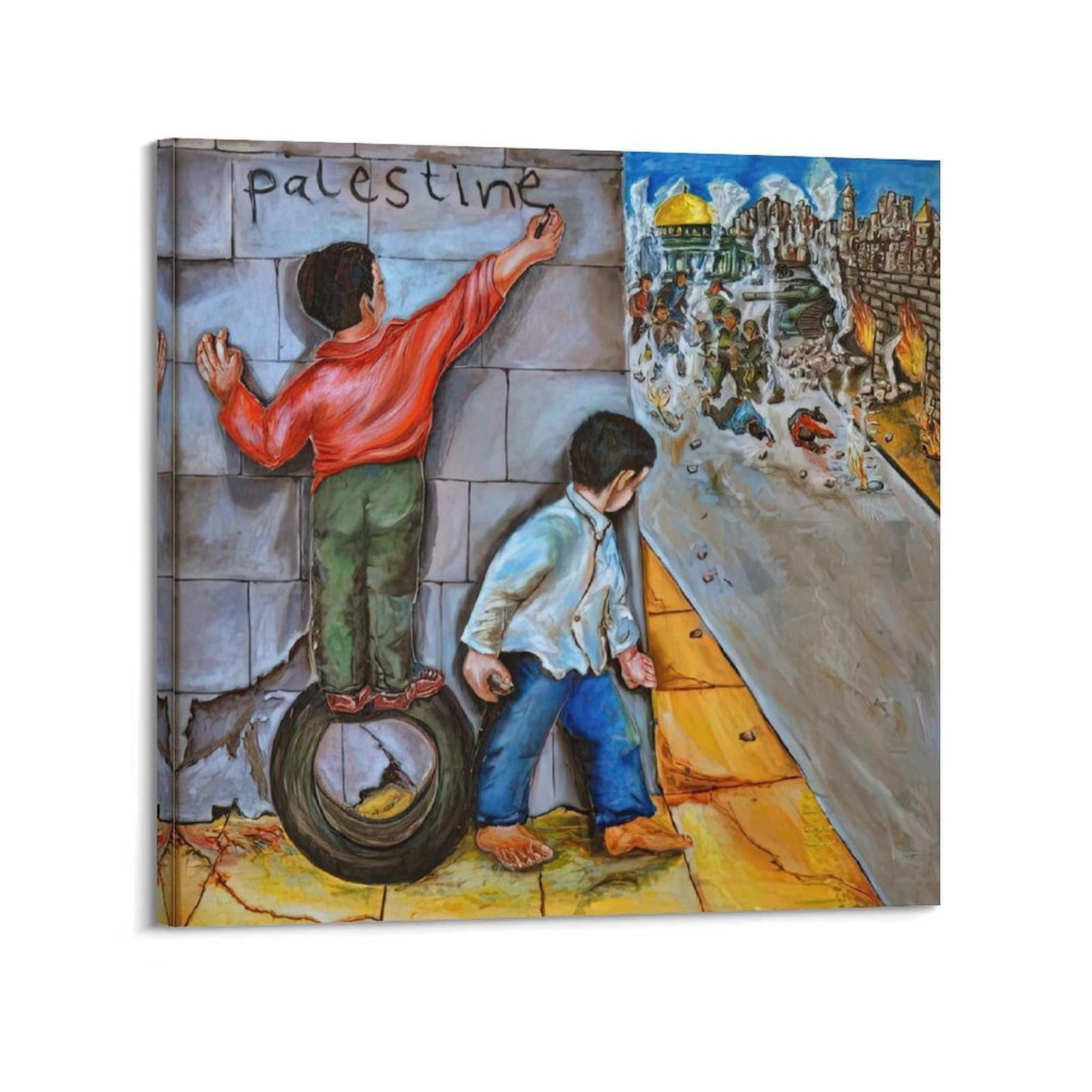 XKUGA Free Palestine War Gaza Ruins Children Anti War Poster Modern Decorative Canvas Prints - Ideal Wall Art for Family, Man Cave, Game Room, Boys & Girls Bedroom 28x28inch(70x70cm)