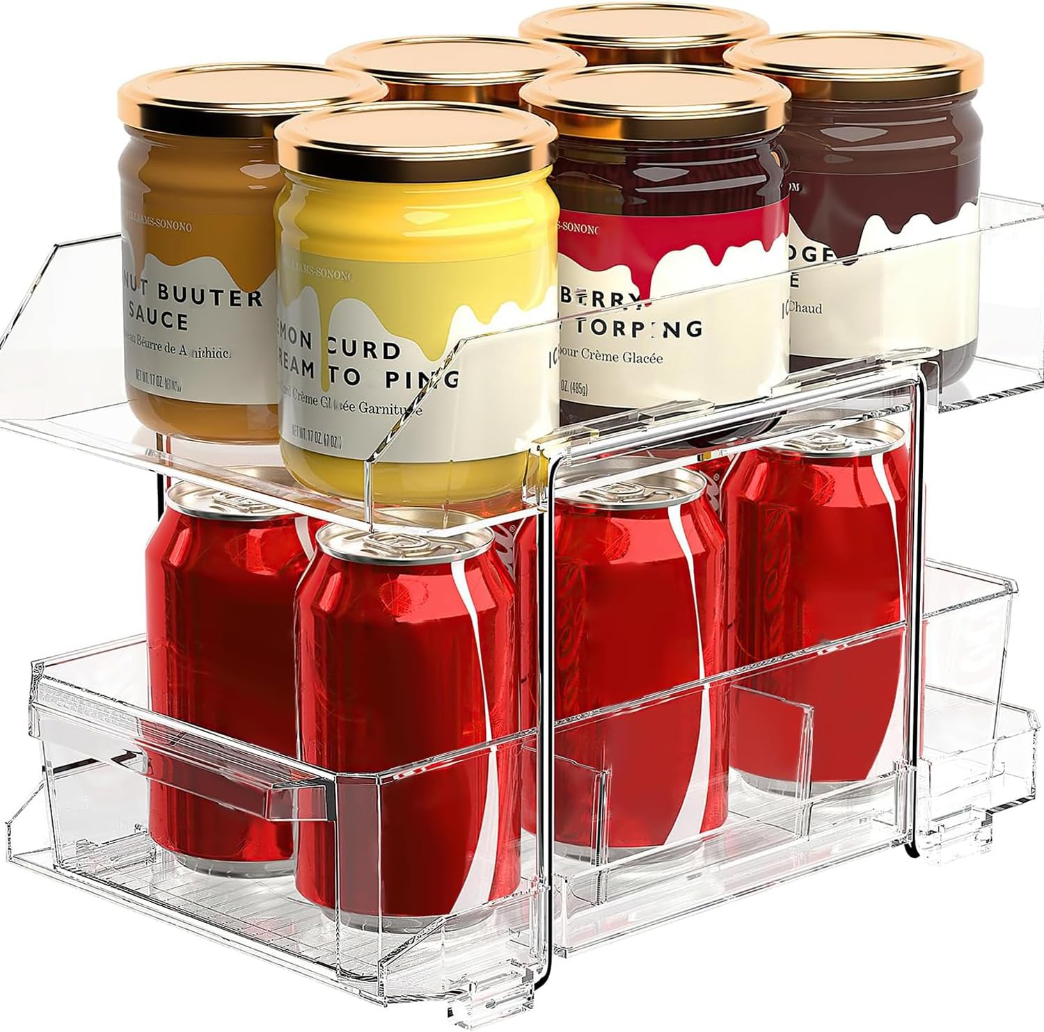 Polegas 2 organizer da cucina, armadietto da cucina, frigorifero, organizer multifunzione in acrilico con cassetto scorrevole, scaffale da cucina, sotto il lavandino, organizer per cosmetici