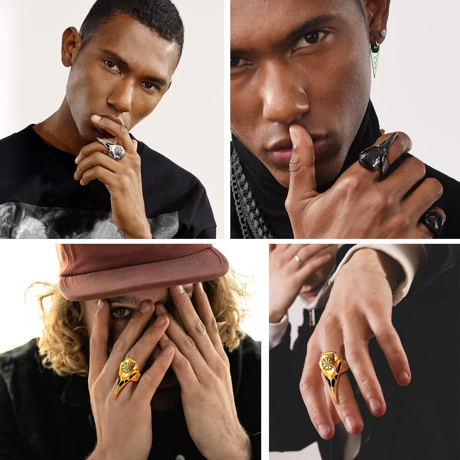 PROSTEEL Mens Gothic Biker Ring, 316L Stainless Steel Dragon Claw Eye Ring/Raven Skull Ring/Octopus Ring, Cool and Masculine, Size 7-14, Black/18K Gold Plated, Come with Box