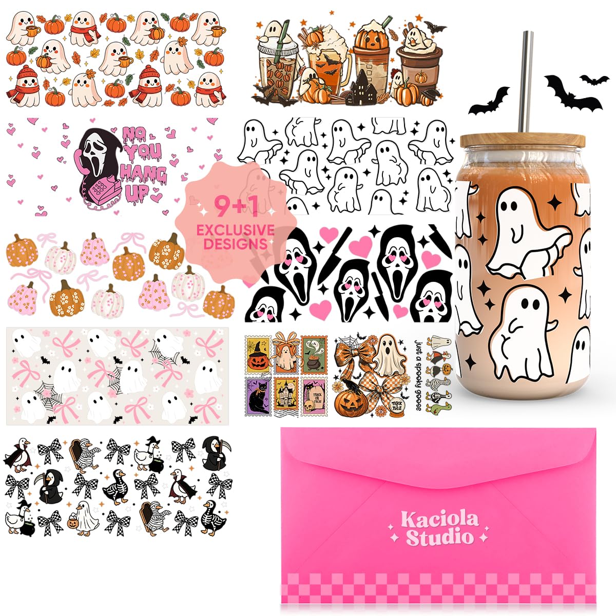 9 Sheets UV DTF Cup Wraps Halloween Transfer Stickers for 16oz Glasses