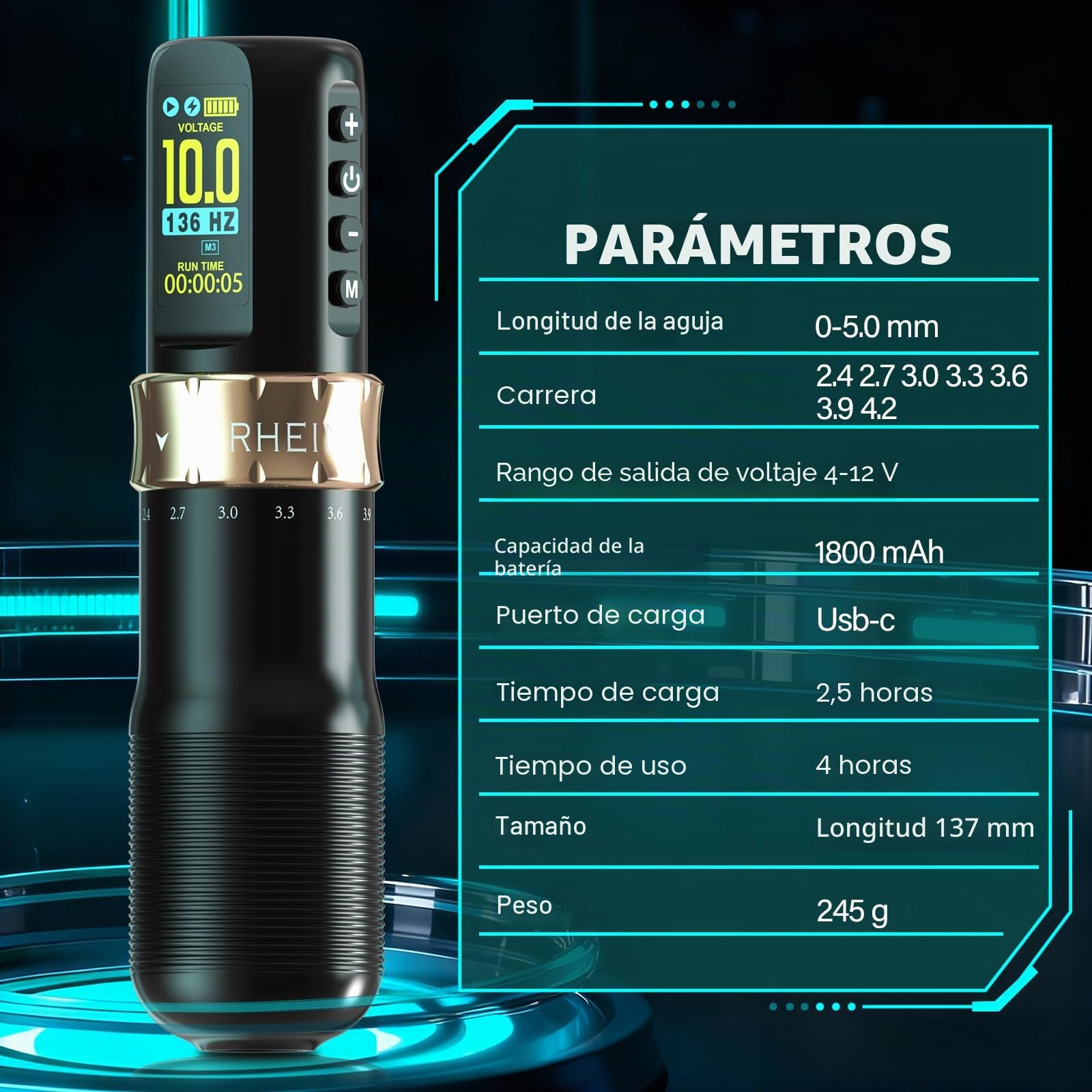 RHEIN Juego de máquina inalámbrica 1800 mAh RN-TKE602AEU-1 con concentrador ajustable, bolsa