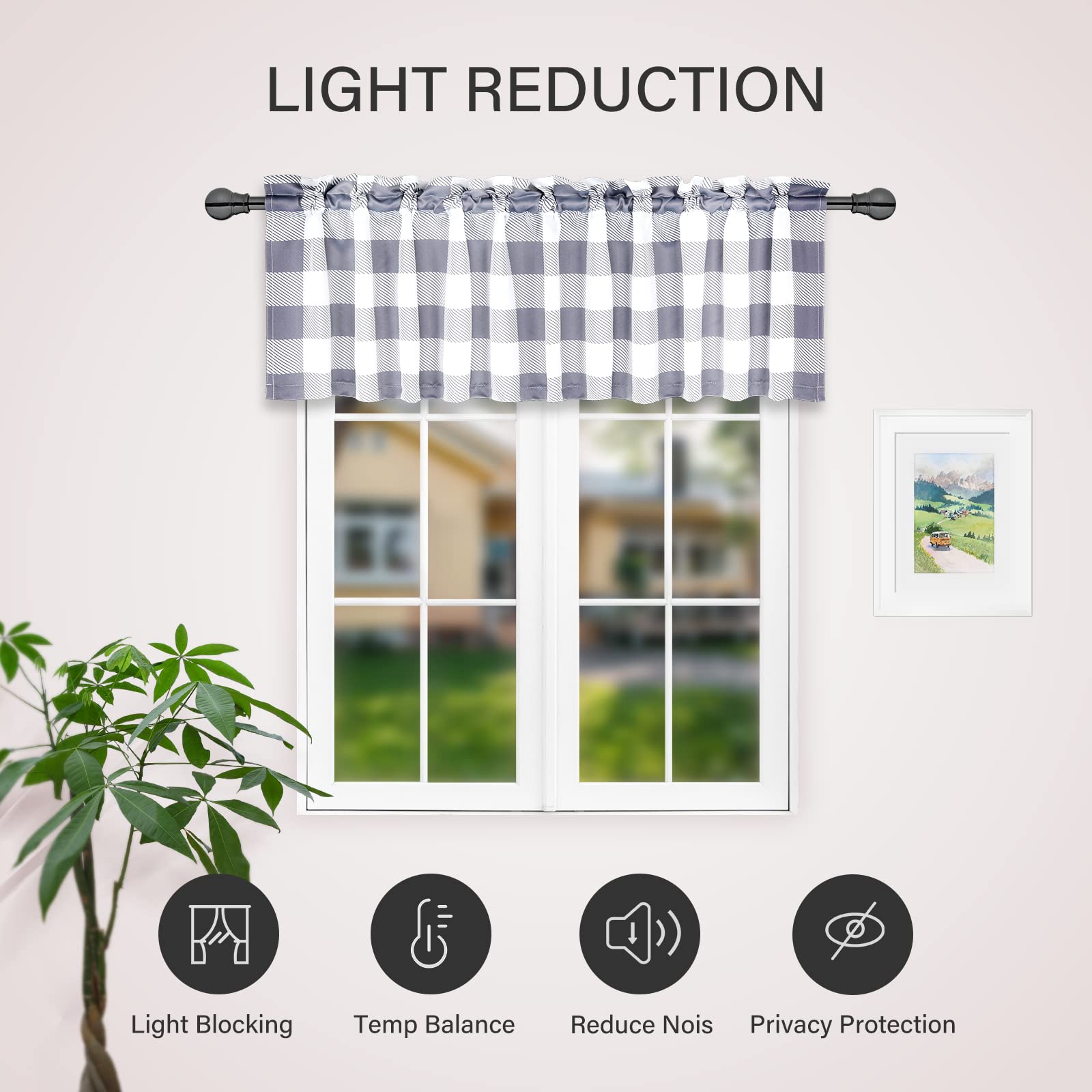 Simple Deluxe 2-Pack Buffalo Plaid Blackout Valances Curtains for Kitchen Windows Living Room, Farmhouse, Bedroom - Image 3