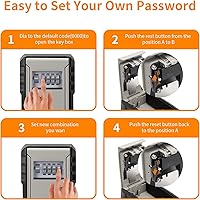 Vista 6 de Caja de bloqueo de llave de capacidad extra grande UPGRADE, caja de bloqueo de llave montada en la pared resistente a la intemperie para llaves