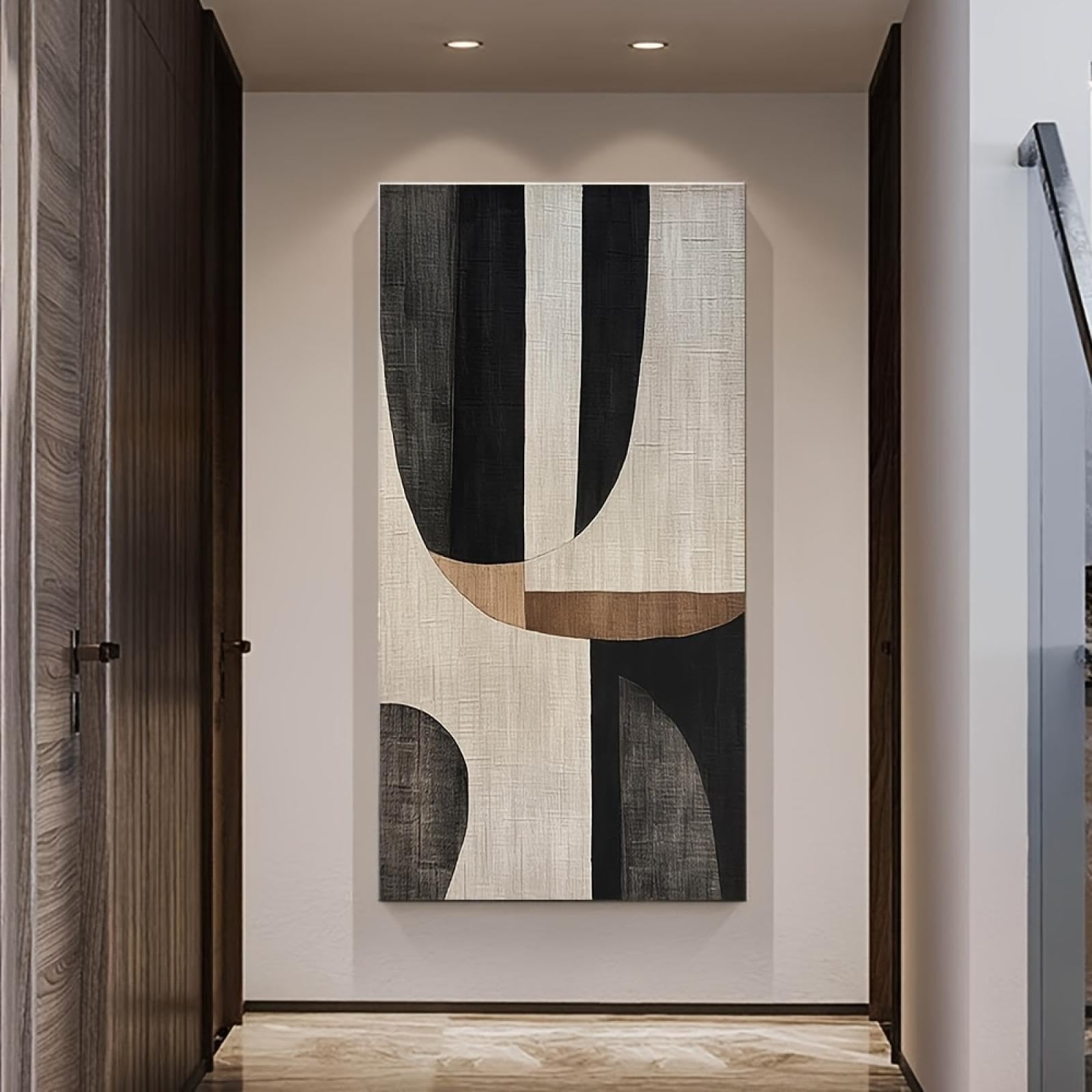 Lienzo abstracto para pared, pintura al óleo texturizada en negro, gris y marrón, impresión artística, imágenes neutras para decoración de sala de estar, 80 x 160 cm (31 x 63 pulgadas), sin marco