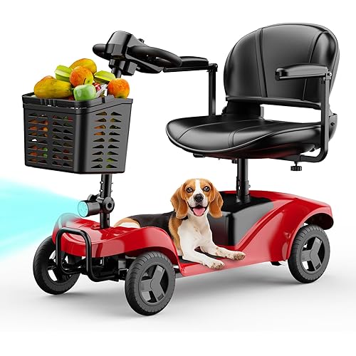 Four-Wheel Electric Mobility Scooter, Senior Mobility Scooter, Foldable, Suitable for Travel, Adults and The Elderly - with Charger and Basket