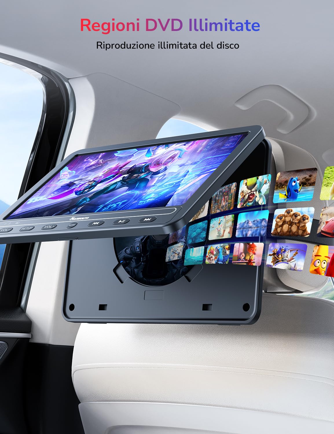 GOnavidio 10.5 Doppio Lettore DVD Portatile per Auto con Batteria Ricaricabile, Supporta HDMI, Autonomia da 5 Ore, USB/TF/AV IN/OUT/Regione Libera,18 Mesi di Garanzia