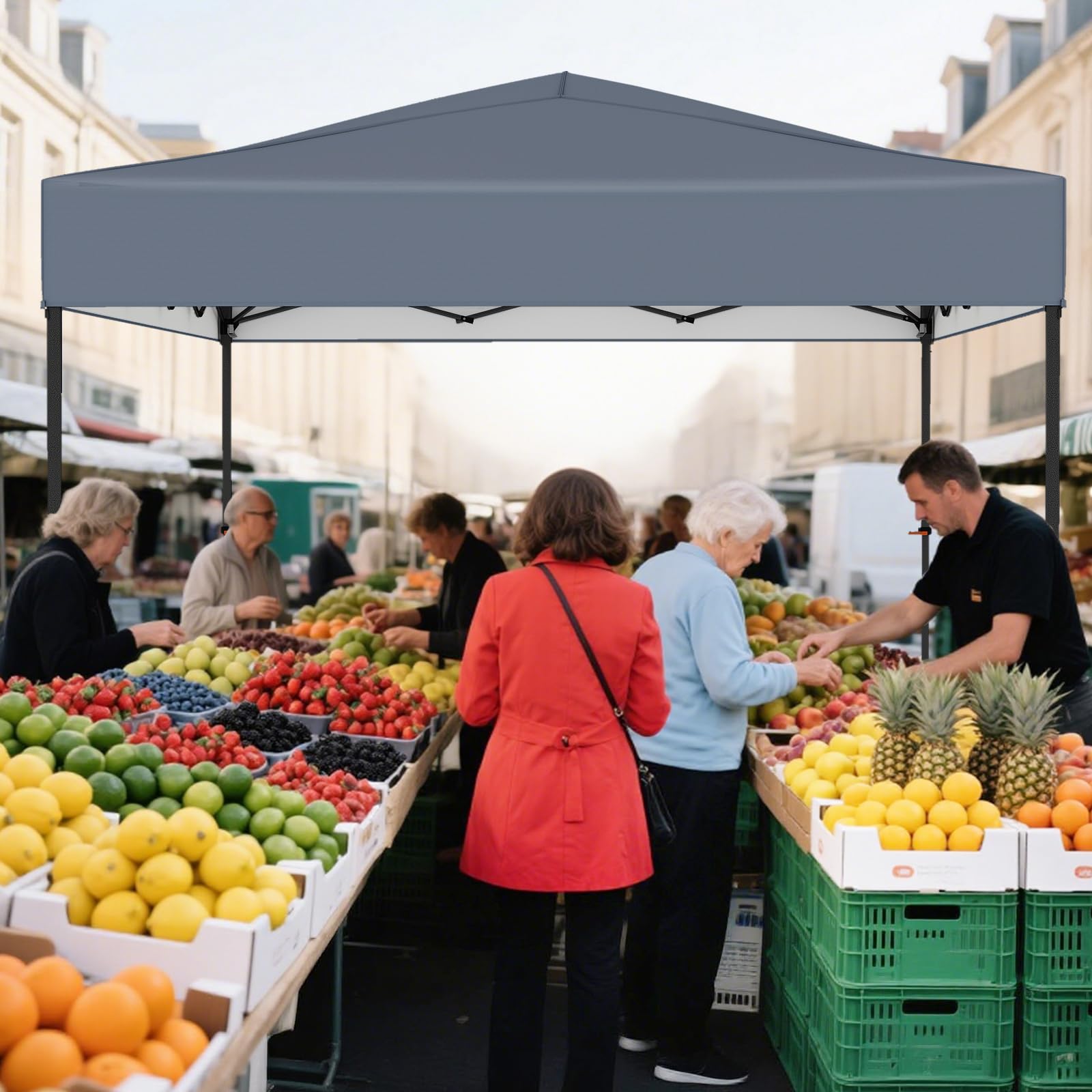 COSTWAY Pawilon składany typu pop-up, 3 x 3 m, z regulacją wysokości, z torbą do przenoszenia, UV50+, w zestawie 8 śledzi i 4 linek wiatrowych, namiot imprezowy składany do ogrodu, na taras (szary