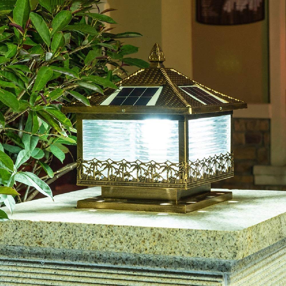 Lampy Ogrodowe, Zabytkowa Lampa Solarna Led Na Słupku, Wodoodporna, Mosiężna, Ip65, Szklana Lampa Na Słupku, Lampa Ogrodowa, Zewnętrzna Lampa Na Słupku, Latarnia Na Trawn(Jeden Kolor-Wysokość-27Cm)