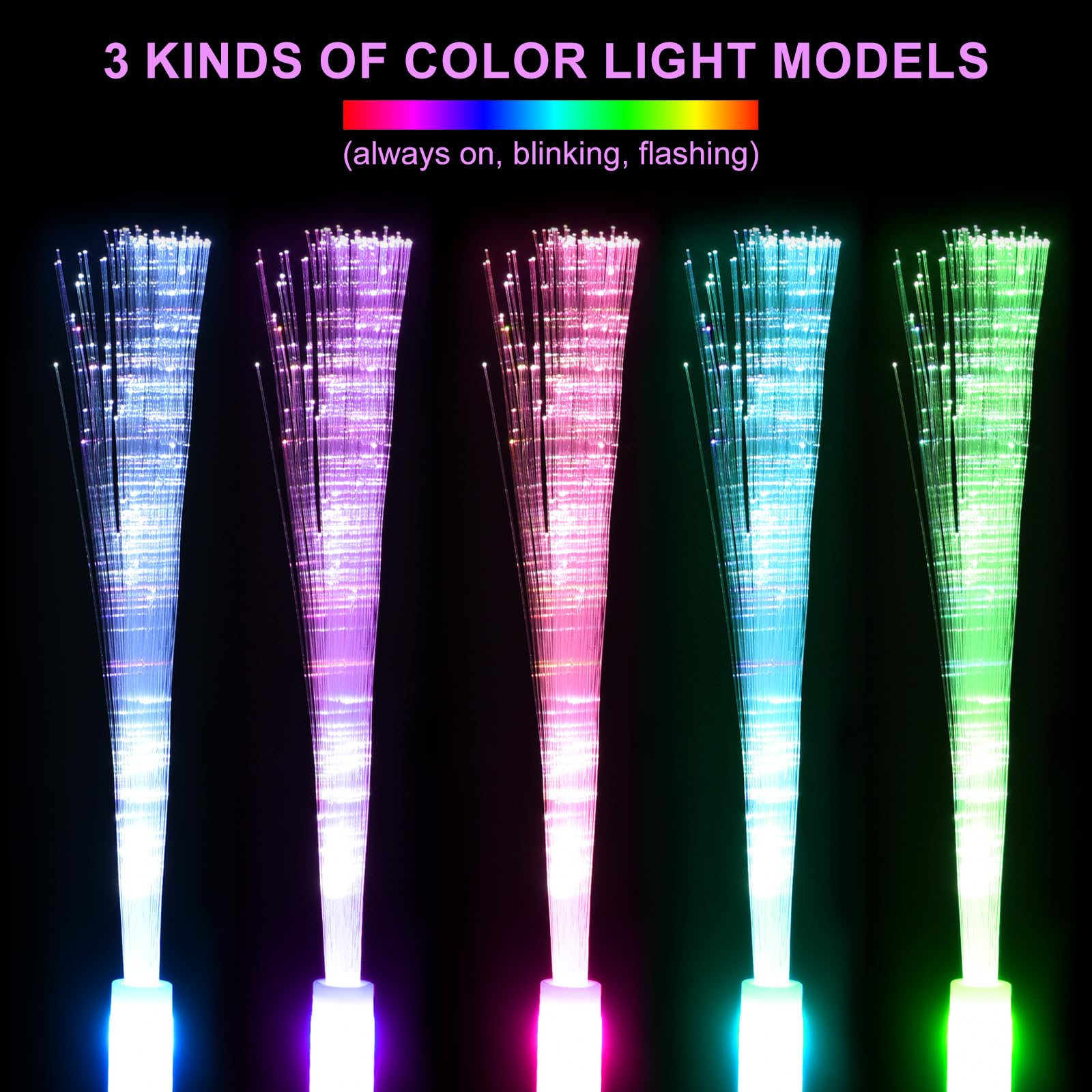 QUARKZMAN Bacchetta in Fibre Ottica Lunghezza 10,5" Bastoncino Luminoso LED Colorato con 3 Modalità di Luce per Festa Matrimonio 48pz