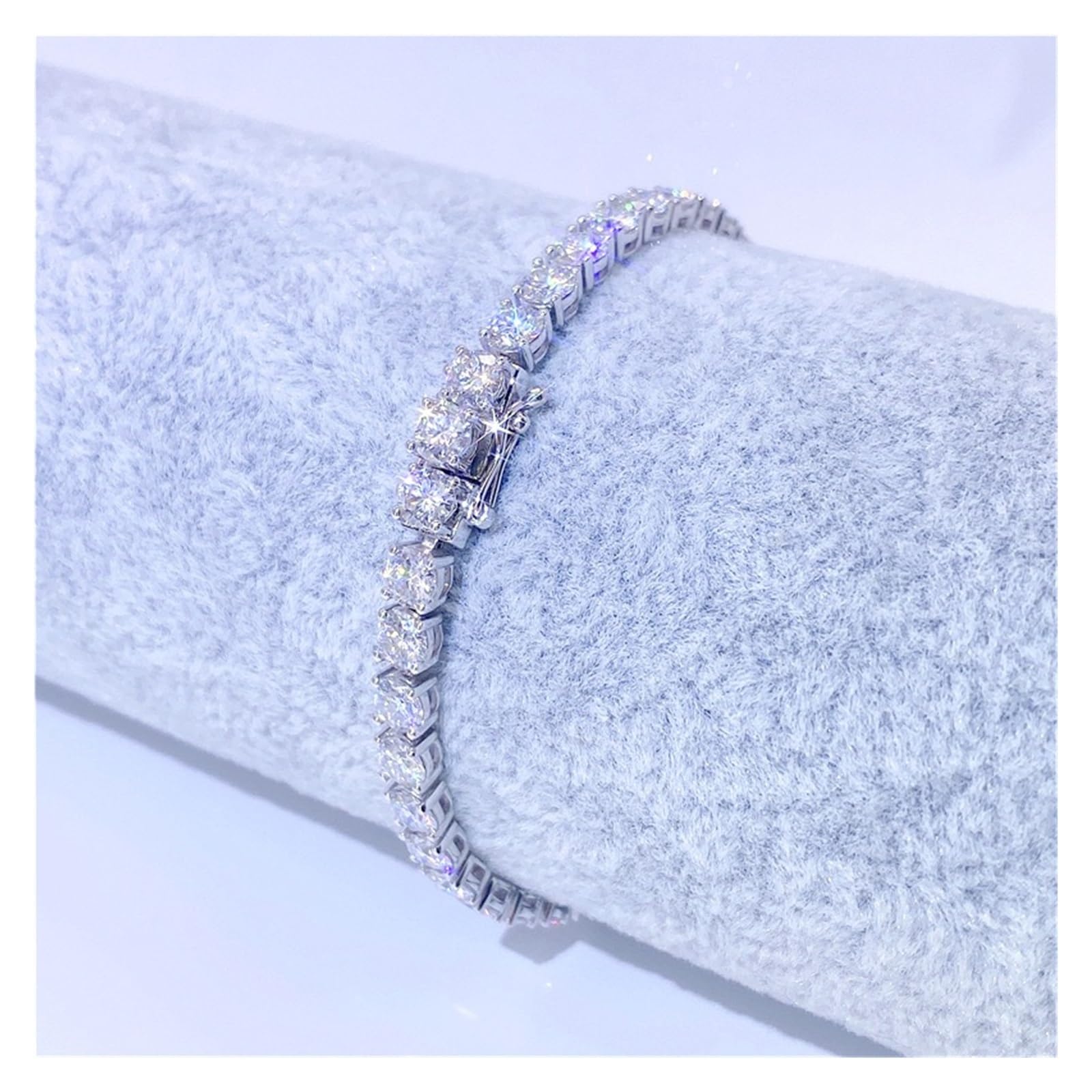 YDYDTTKD Armband, 3 mm Moissanit-Tennisarmband, 925er Sterlingsilber, D Vvs1, Moissanit-Handarmbänder, Armreif mit Diamantprüfer (weiß vergoldet, 16,5 cm)