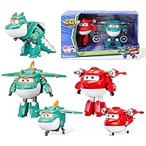 Super Wings 5″ Transforming Characters 2-Pack Transforming Supercharged Jett + Tino, giocattolo Transformable per bambini e bambine di 3 anni e oltre