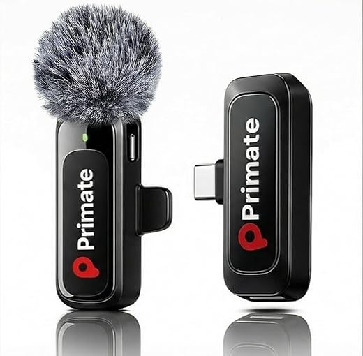 Primate Wireless Lavalier Microphone for YouTube Vlogging, 20M Stable Range, Plug &amp; Play Omnidirectional Clip-On Mic with ...