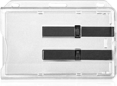 Vicloon Hard Plastic Badge Holders, Horizontal 2-Card Badge Holder, Badge ID Card Holders Clear Badge Holders for Office School IDs Credit Cards Driver s Licenses and Passes Black